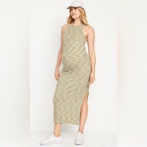 Sleeveless Ribbed Knit Maternity Midi Dress Racerback Yellow Gray Green XXL